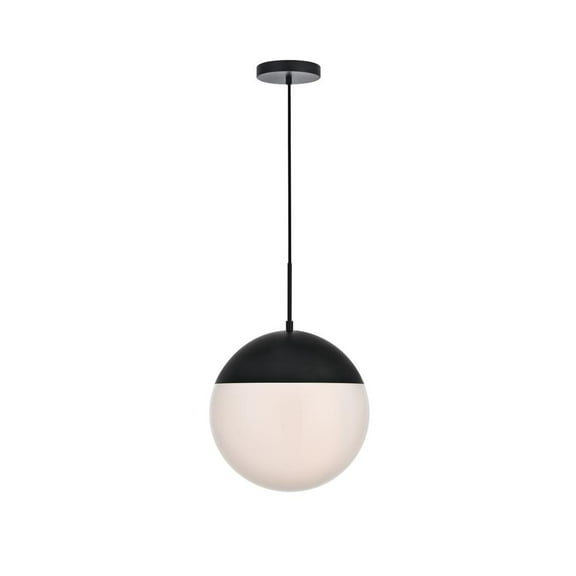 Eclipse 1 Light Black Pendant With Frosted White Glass