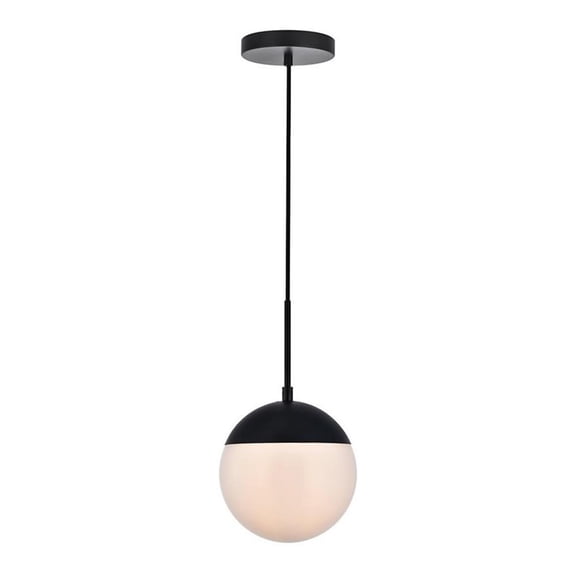 Eclipse 1 Light Black Pendant With Frosted White Glass