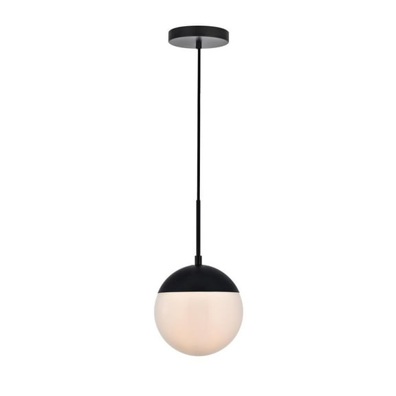 Eclipse 1 Light Black Pendant With Frosted White Glass