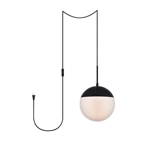 Eclipse 1 Light Black plug in pendant With Frosted White Glass