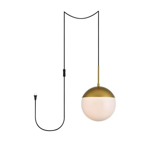 Eclipse 1 Light Brass plug in pendant With Frosted White Glass