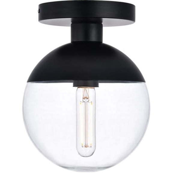 Eclipse 1 Light Flush Mount Ceiling Light with Clear Glass, Black