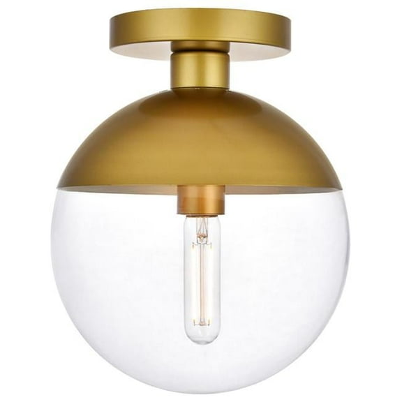 Eclipse 1 Light Flush Mount Ceiling Light with Clear Glass, Brass