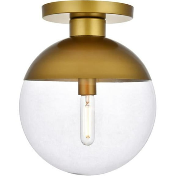 Eclipse 1 Light Flush Mount Ceiling Light with Clear Glass, Brass