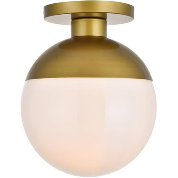 Eclipse 1 Light Flush Mount Ceiling Light with Frosted White Glass, Brass