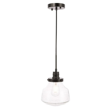 Eclipse 1 Light Pendant in Black and Clear seeded glass