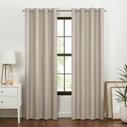 Eclipse 100% Blackout Curtain, Larissa Solid Grommet Curtain, 63 in Long x 50 in Wide, Textured, Sandstone