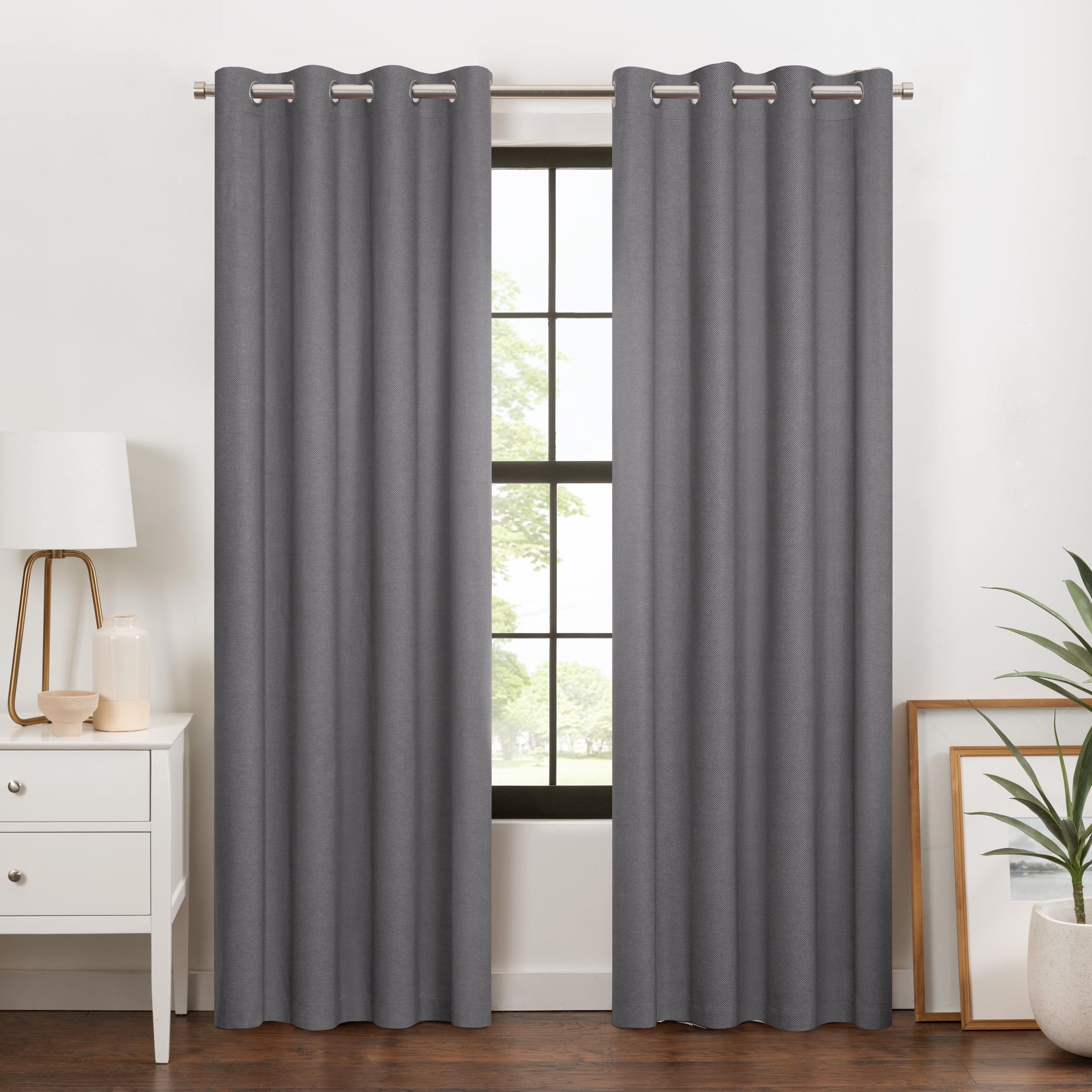 Larissa Dark Gray 84" Polyester Blackout Grommet Curtain Panel