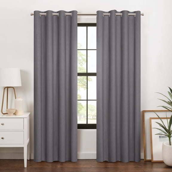 Eclipse 100% Blackout Curtain, Larissa Solid Grommet Curtain, 95 in Long x 50 in Wide, Textured, Dark Grey