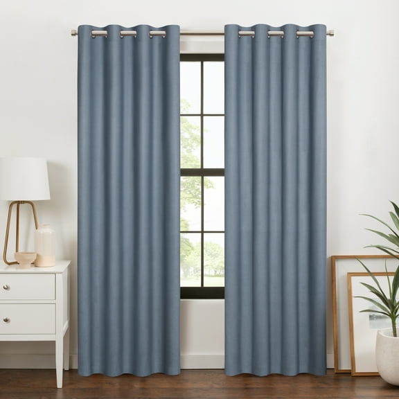 Eclipse 100% Blackout Curtain, Larissa Solid Grommet Curtain, 95 in Long x 50 in Wide, Textured, Sky Blue