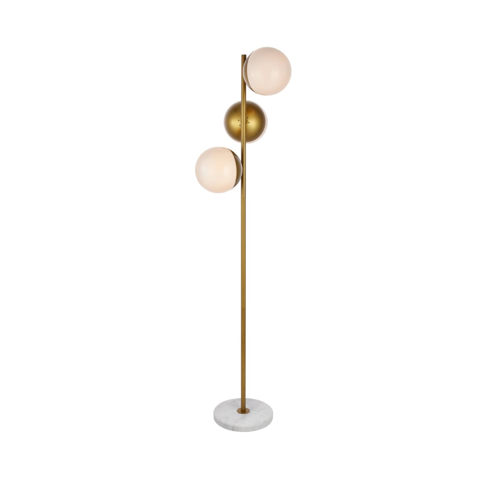 Elegant Brass Floor Lamp with Frosted White Glass Shades