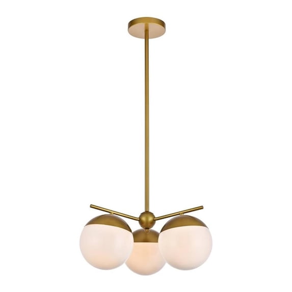 Eclipse 3 Lights Brass Pendant With Frosted White Glass