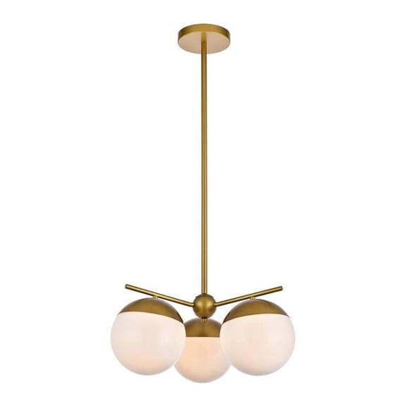 Eclipse 3 Lights Brass Pendant With Frosted White Glass