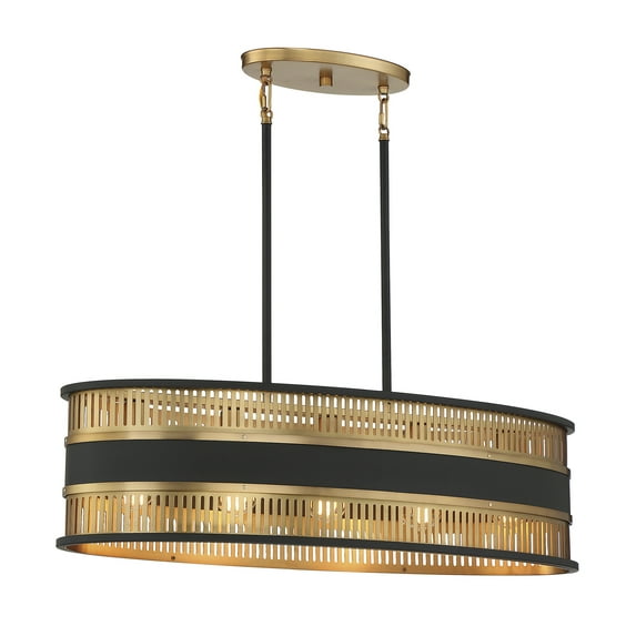 Eclipse 5-Light Linear Chandelier in Matte Black with Warm Brass Accents