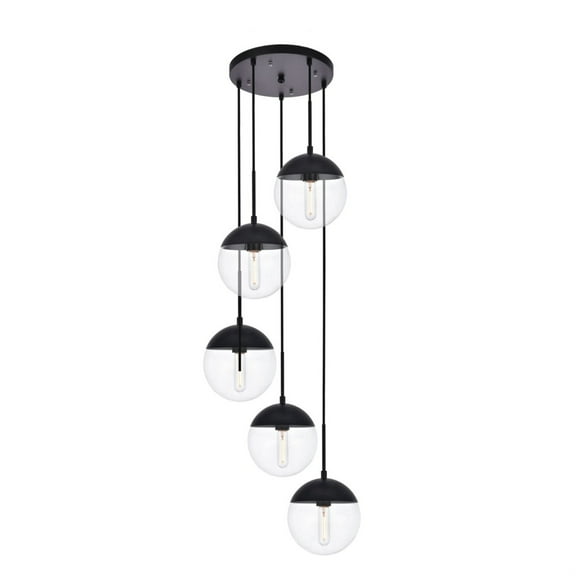 Eclipse 5 Lights Black Pendant With Clear Glass