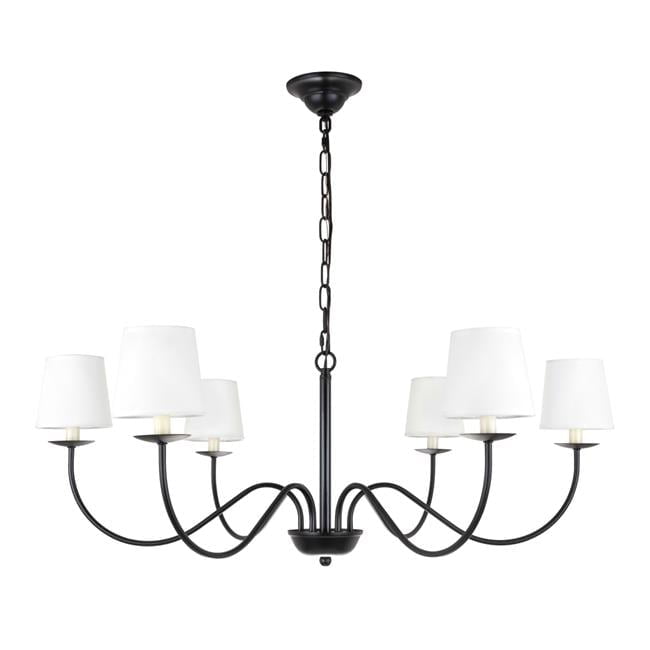 Elegant Eclipse 6-Light Chandelier with Black Finish and White Linen Shade