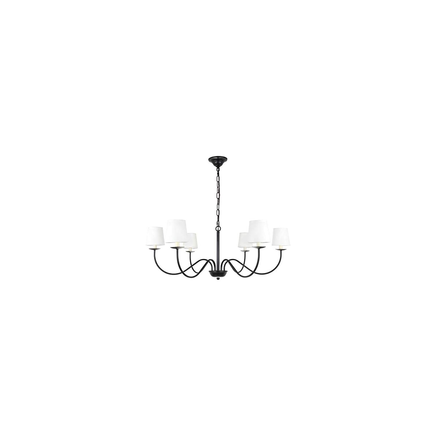Elegant Eclipse 6-Light Chandelier with Black Finish and White Linen Shade
