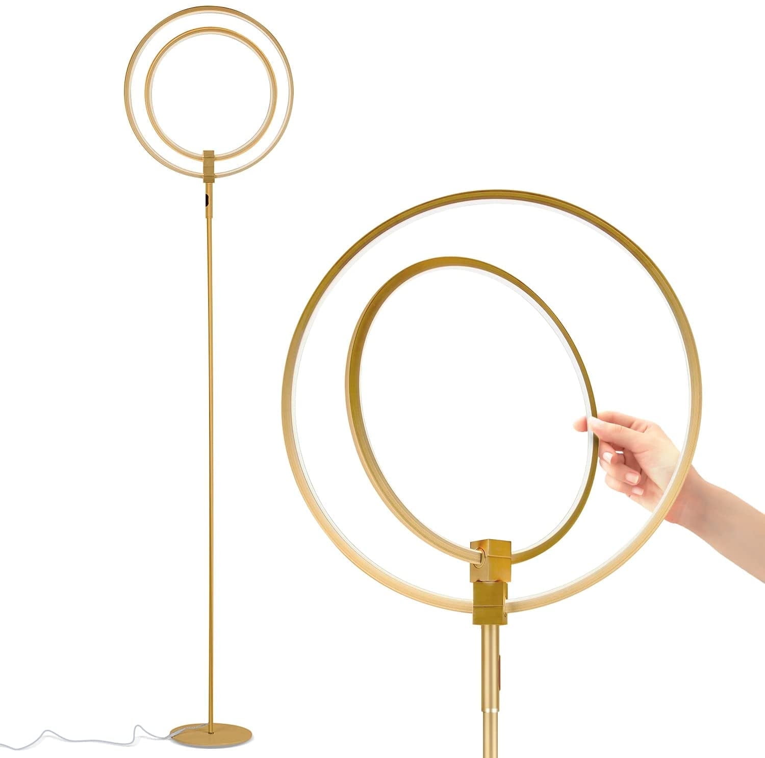 Brightech Eclipse 79 in. Antique Brass Industrial 2-Light 3-Way Dimming LED Floor Lamp with 2 Height Adjustable Heads