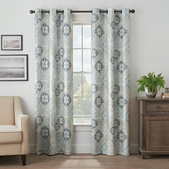Eclipse Absolute Zero Martina Medallion Absolute Zero 100% Blackout 40 x 63 Curtain Panel in Blue