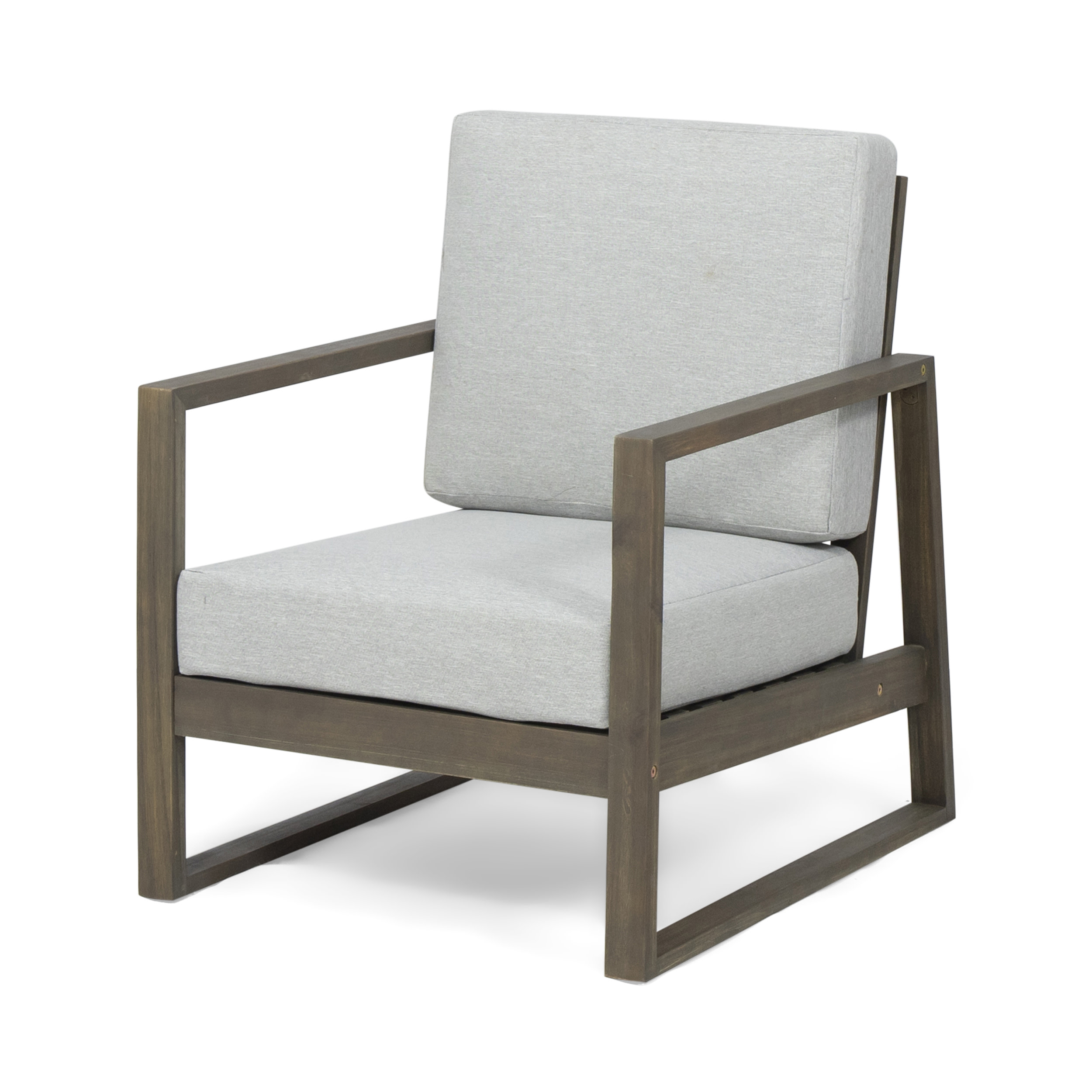 Eclipse Acacia Wood Outdoor Club Chair with Cushion, Gray and Light Gray - image 1 of 7