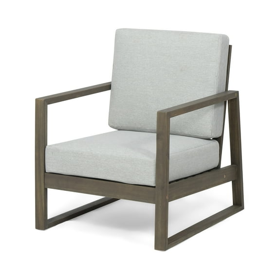 Eclipse Acacia Wood Outdoor Club Chair with Cushion, Gray and Light Gray