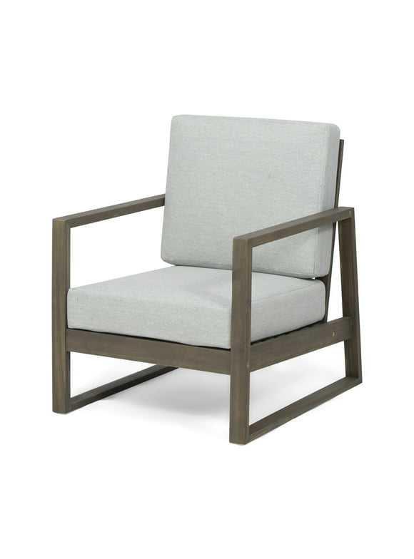 Eclipse Acacia Wood Outdoor Club Chair with Cushion, Gray and Light Gray