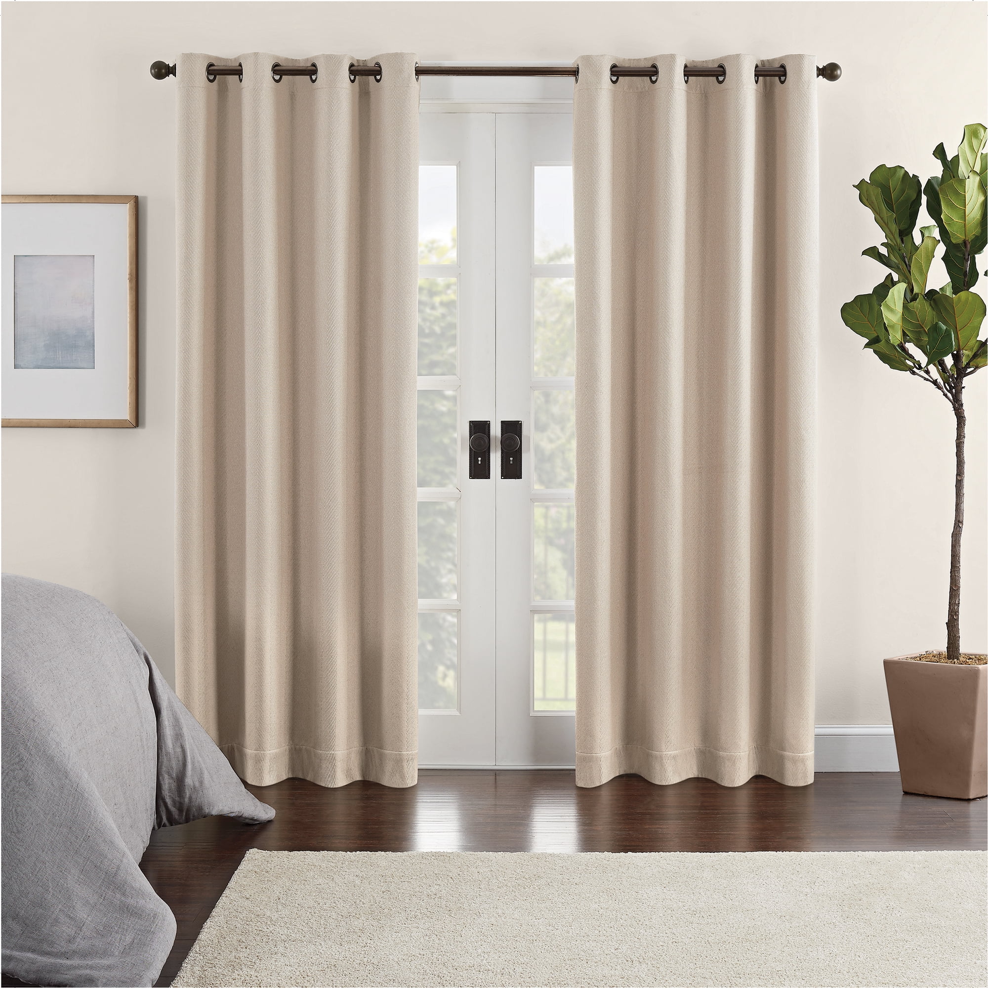 Eclipse Allure Chevron Draft Stopper, 100% Blackout Grommet Top Curtain Panel, Taupe, 50 x 84