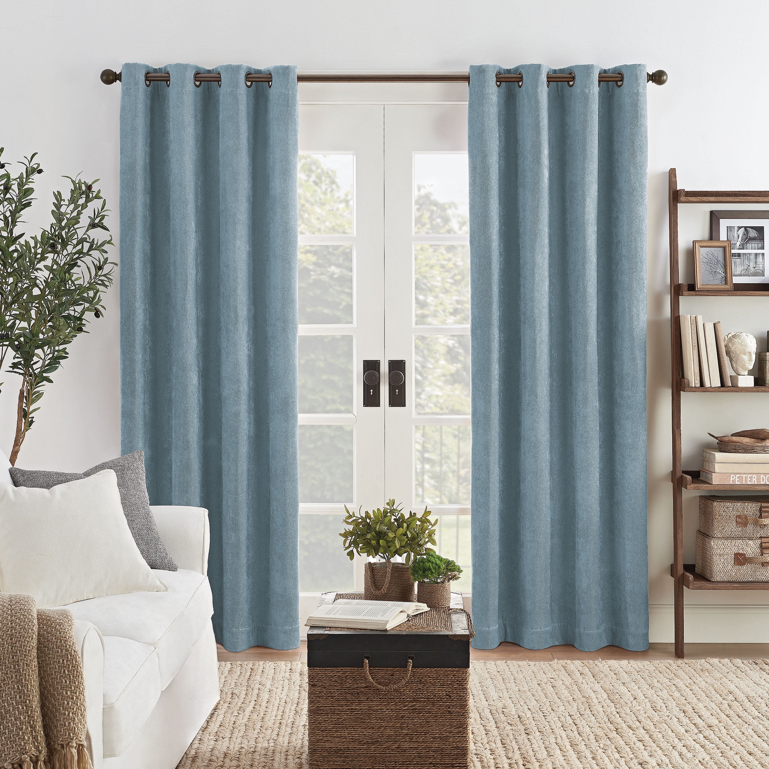 Eclipse Curtains & Valances 100% Polyester Blue Oil Rubbed Bronze 50 x 108 100% Blackout Grommet Machine Wash
