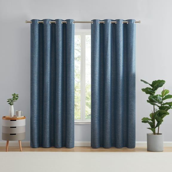 Eclipse Auden Traditional Blue Grommet Blackout Single Curtain Panel, 52" x 84"