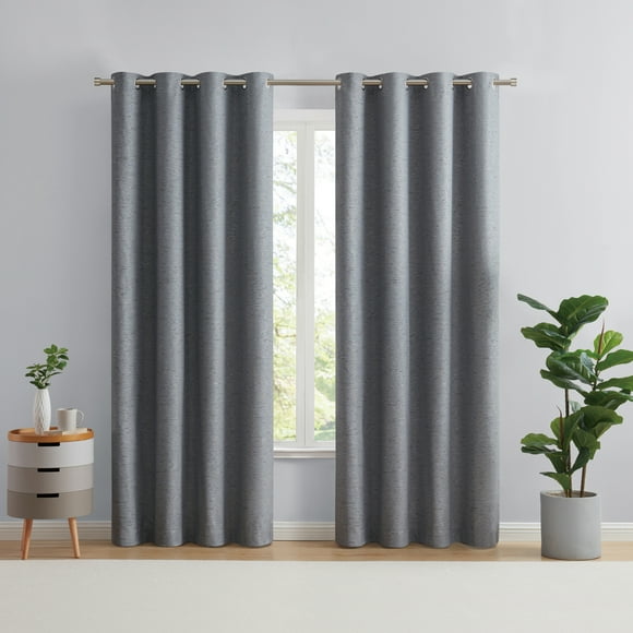 Eclipse Auden Traditional Grey Grommet Blackout Single Curtain Panel, 52" x 84"