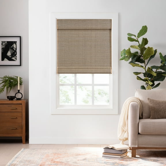 Eclipse Bamboo Cordless Roman Shade Light Filtering 72 in Wide x 72 in Long, in Natural/ Black