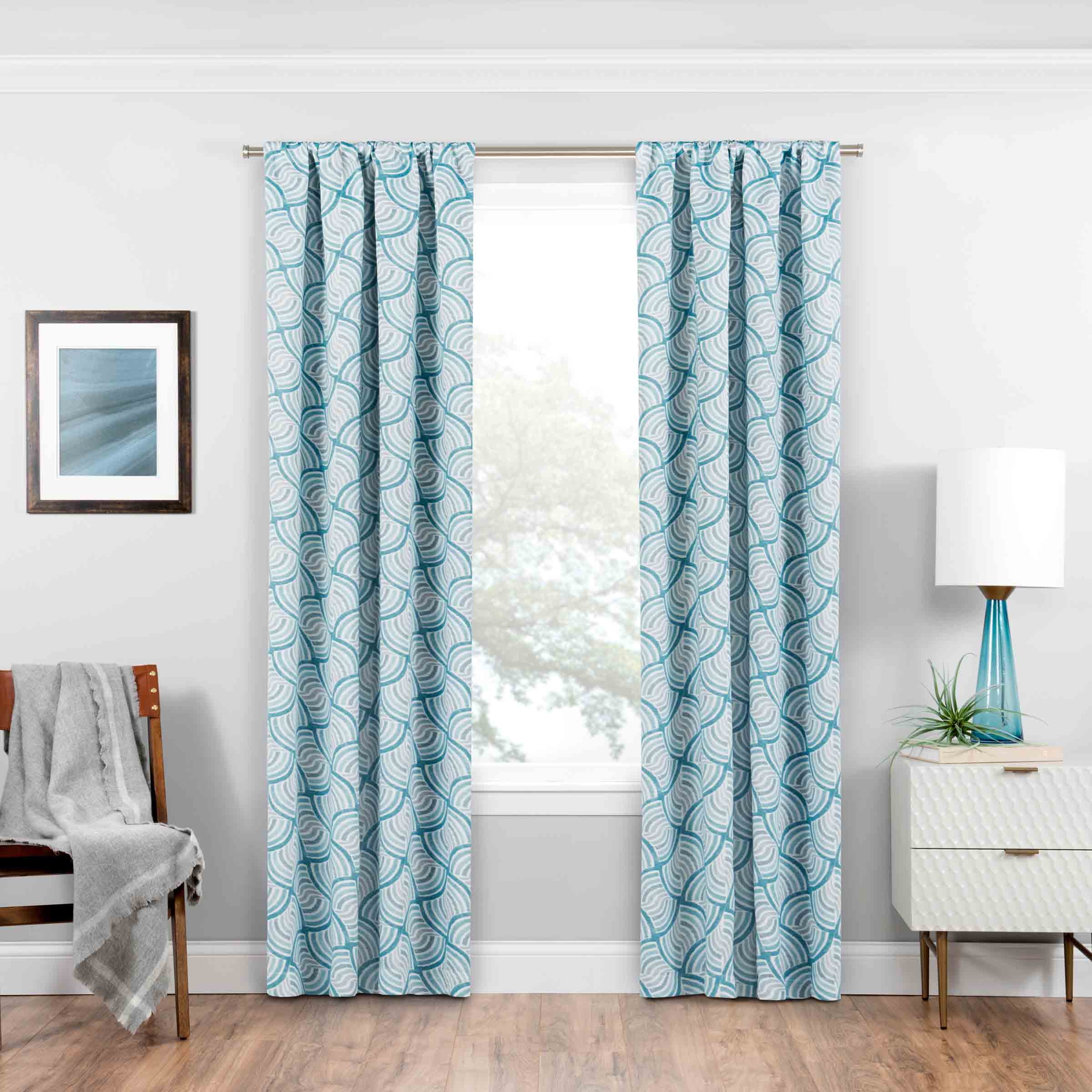 Blue Geometric Blackout Polyester Long Window Curtain