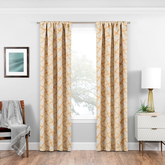 Eclipse Benchley Geometric Print Blackout Rod Pocket Window Curtain, Gold, 37 x 95