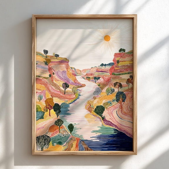 Eclipse Bend Pastel River Landscape Nature Wall Art, Unframed Poster