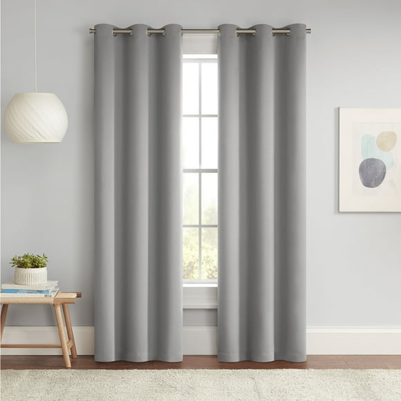 Eclipse Blackout Curtains, Darrell Thermaweave Grommet 37 in x 54 in Curtain Panel in Grey, Sold as a Single Curtain Panel