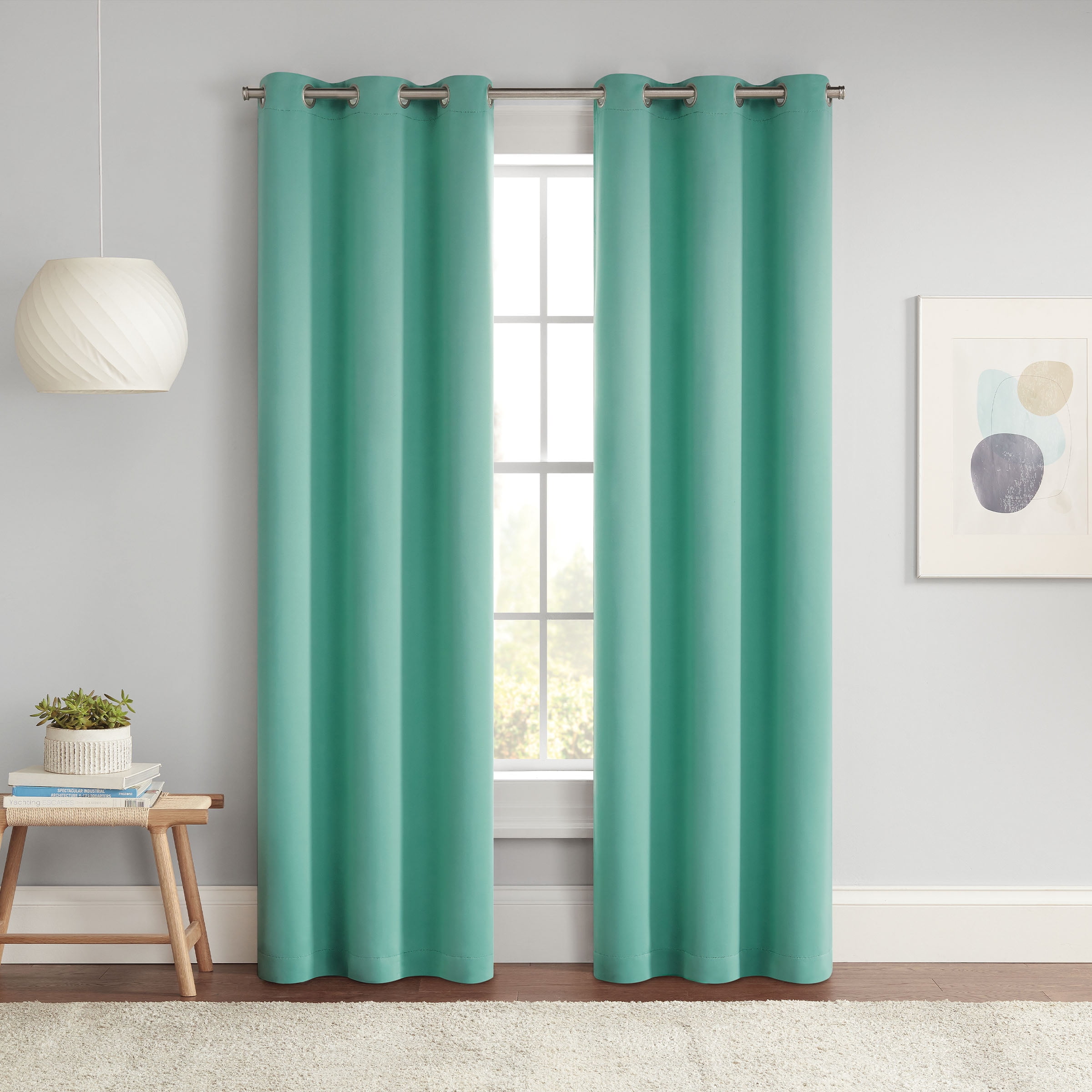 Eclipse Blackout Curtains, Darrell Thermaweave Grommet 37 in x 63 in Curtain Panel in Mint, Sold as a Single Curtain Panel