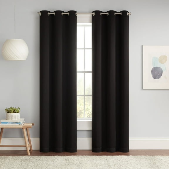 Eclipse Blackout Curtains, Darrell Thermaweave Grommet 37 in x 84 in Curtain Panel in Black, Sold as a Single Curtain Panel