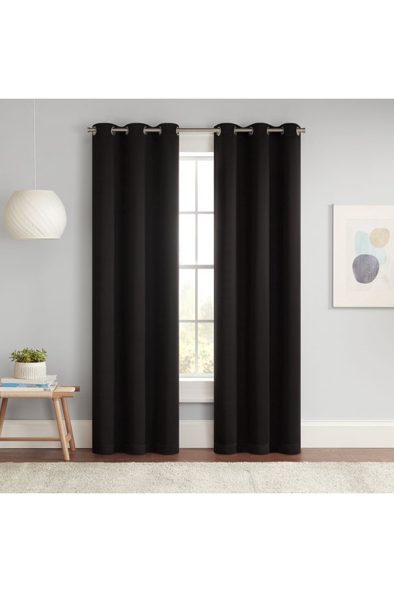 Blackout Curtains, Darrell Thermaweave Grommet 37 in x 84 in Curtain Panel in Black, Sold as a Single Curtain Panel
