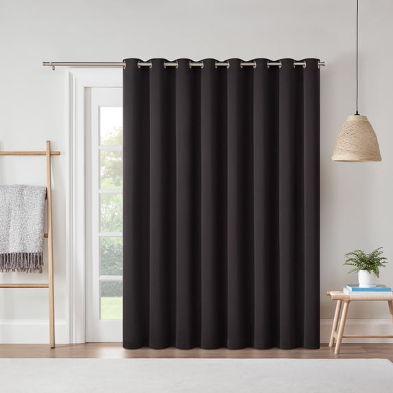 Eclipse Blackout Curtains, Darrell Thermaweave Grommet Extra Wide Curtains, Sliding Door Curtains 84 in x 100 in, Black, Sold as a Single Curtain Panel