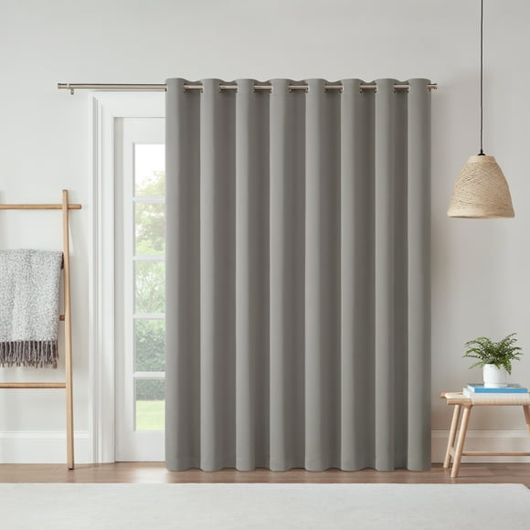 Eclipse Blackout Curtains, Darrell Thermaweave Grommet Extra Wide Curtains, Sliding Door Curtains 84 in x 100 in, Grey, Sold as a Single Curtain Panel