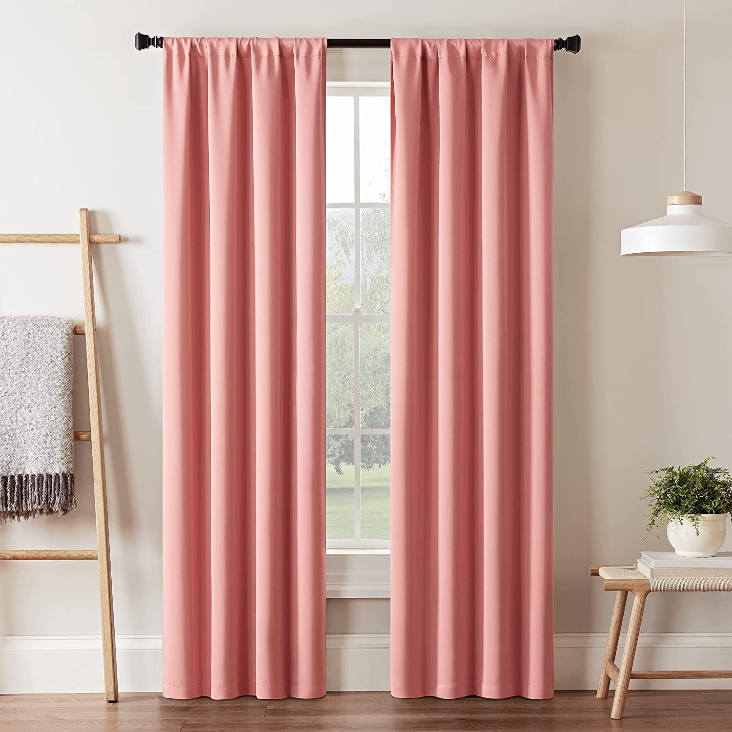 Eclipse Blackout Curtains, Darrell Thermaweave Rod Pocket 37 in x 63 in Curtain Panel in Coral, Sold as a Single Curtain Panel