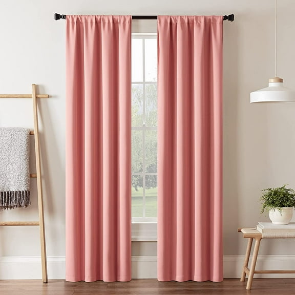 Eclipse Blackout Curtains, Darrell Thermaweave Rod Pocket 37 in x 63 in Curtain Panel in Coral, Sold as a Single Curtain Panel