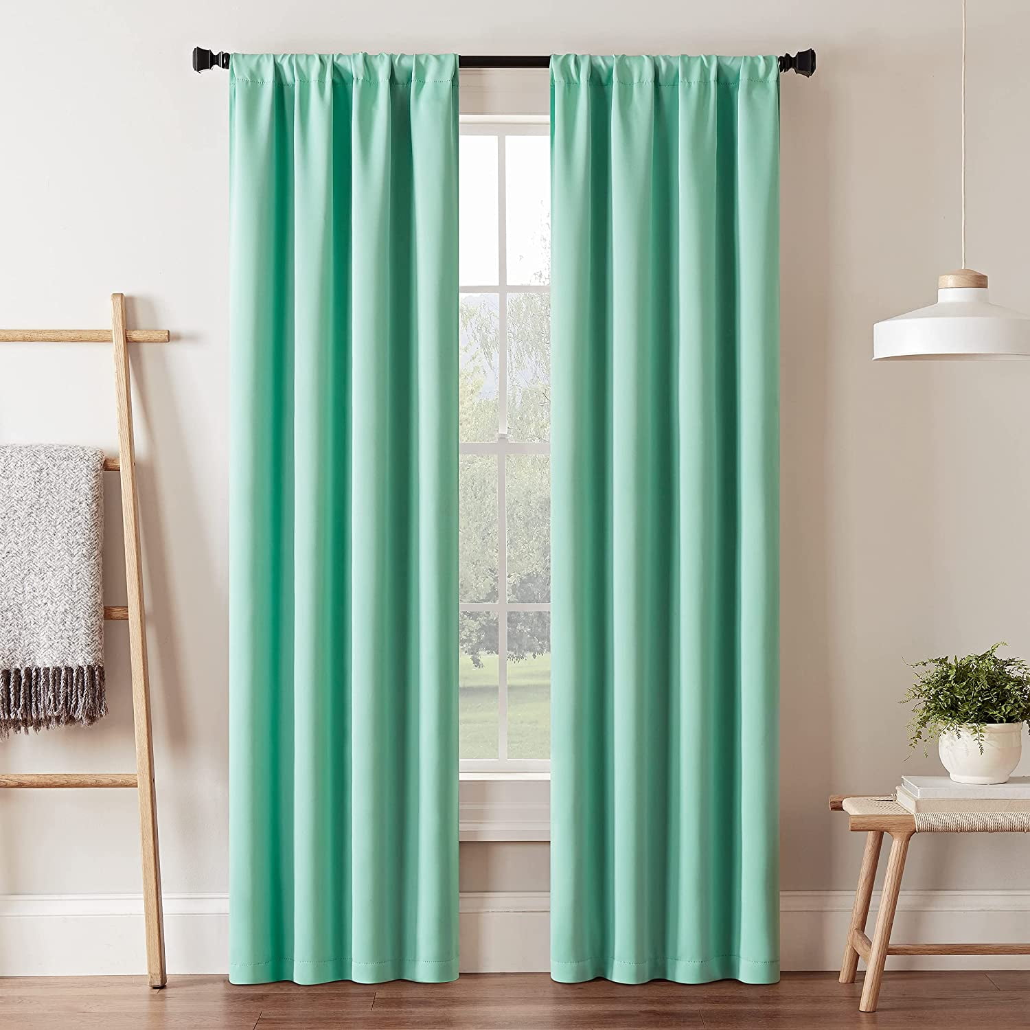 Mint Polyester Blackout Rod Pocket Curtain Panel