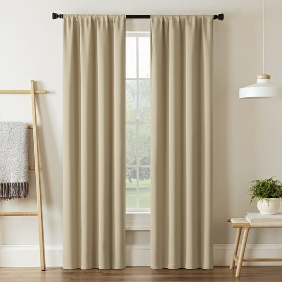 Eclipse Blackout Curtains, Darrell Thermaweave Rod Pocket 37 in x 95 in Curtain panel in Wheat, Sold as a Single Curtain Panel