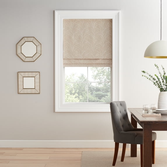 Eclipse Branches Cordless Roman Shade 100% Blackout Window, 23 In Wide x 64 In Long, Champagne