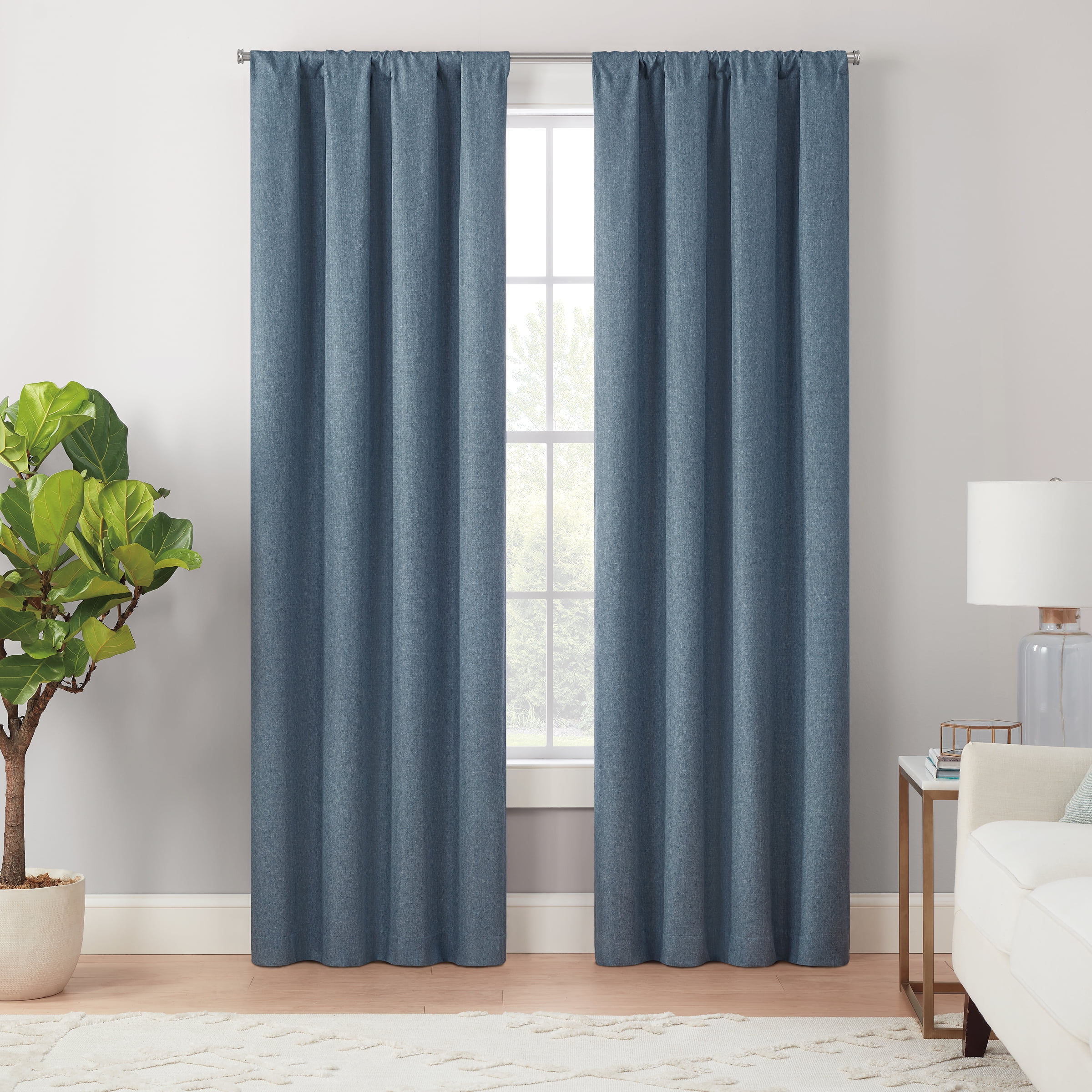 Eclipse Cannes Magnitech 100% Blackout Curtain, Rod Pocket Window Curtain Panel, Seamless Magnetic Closure, 63 in long x 40 in wide, (1 Panel), Denim Blue