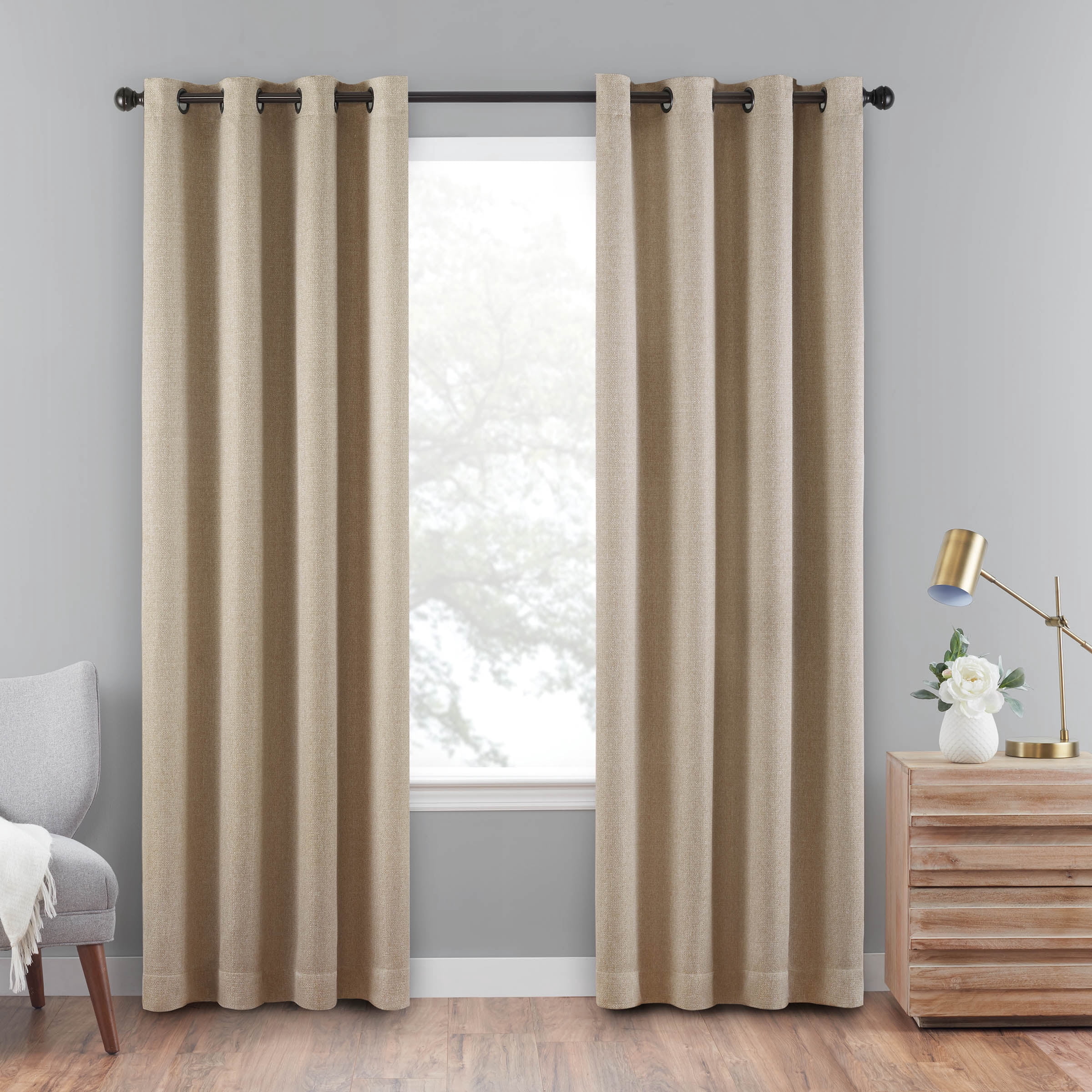 Eclipse Cara Textured Solid Absolute Zero 100% Blackout Grommet Top Window Curtain Panel, Mocha Brown, 40x63