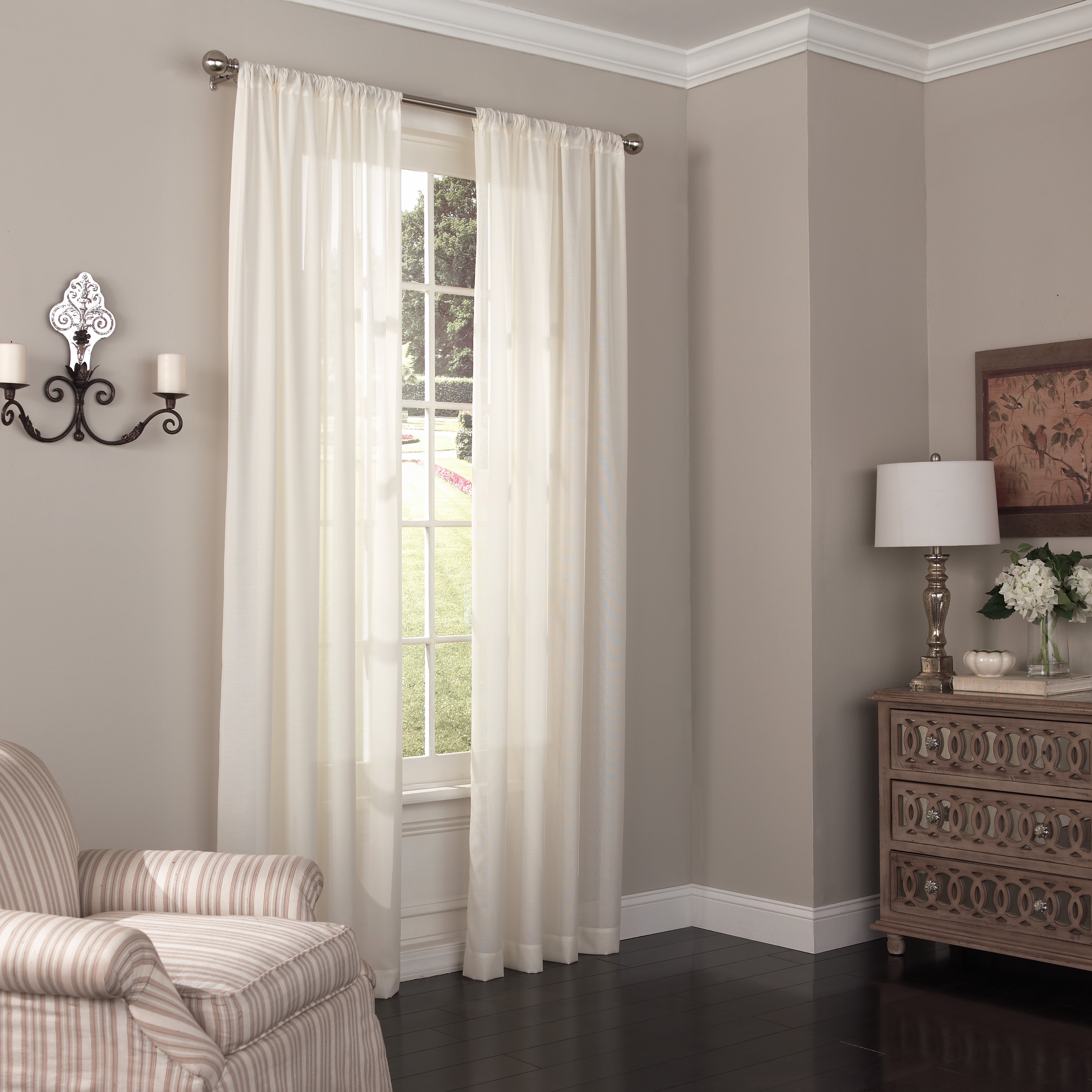 Ivory Light-Filtering Polyester Rod Pocket Sheer Curtain Panel
