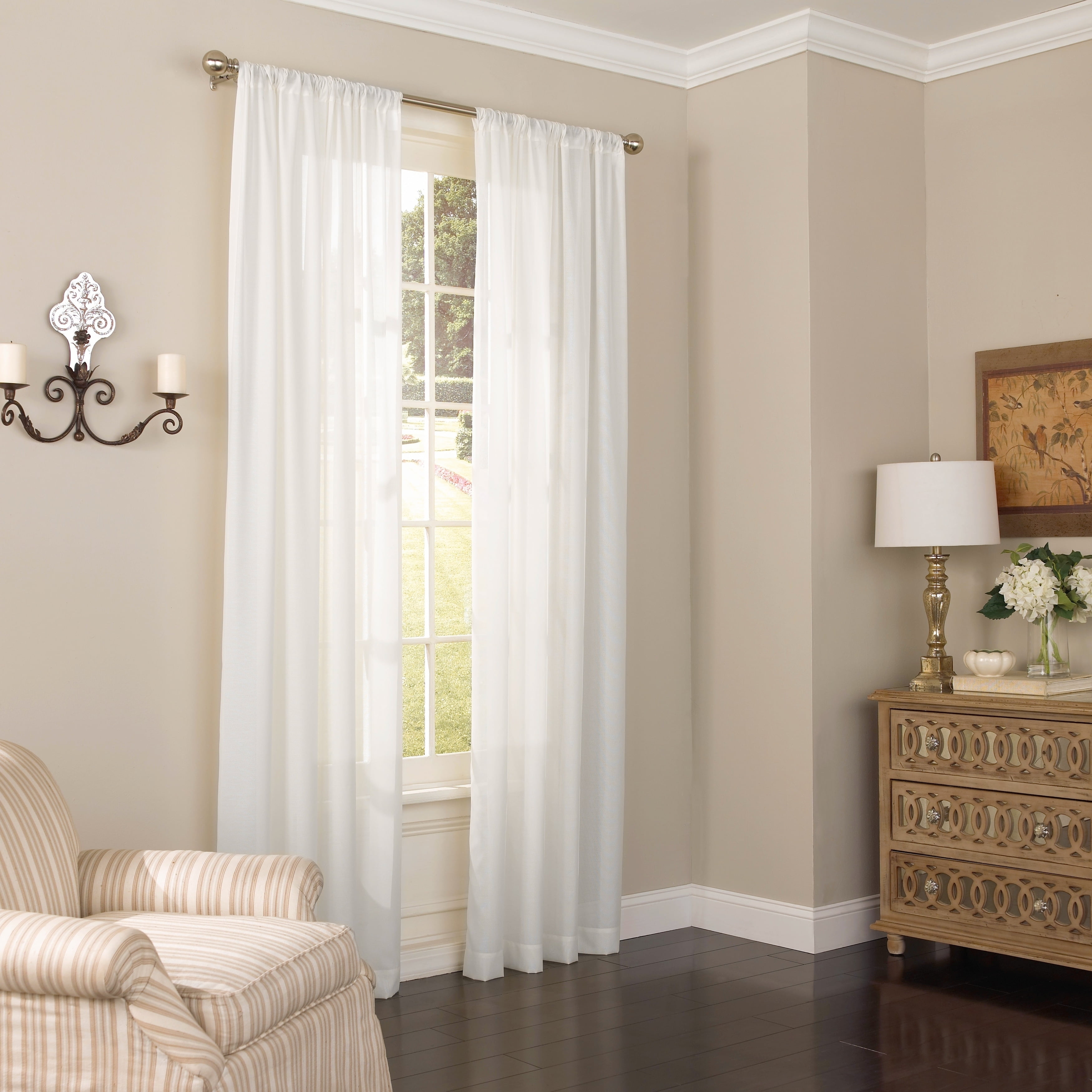 White Sheer Polyester Rod Pocket Light Filtering Curtain Panel