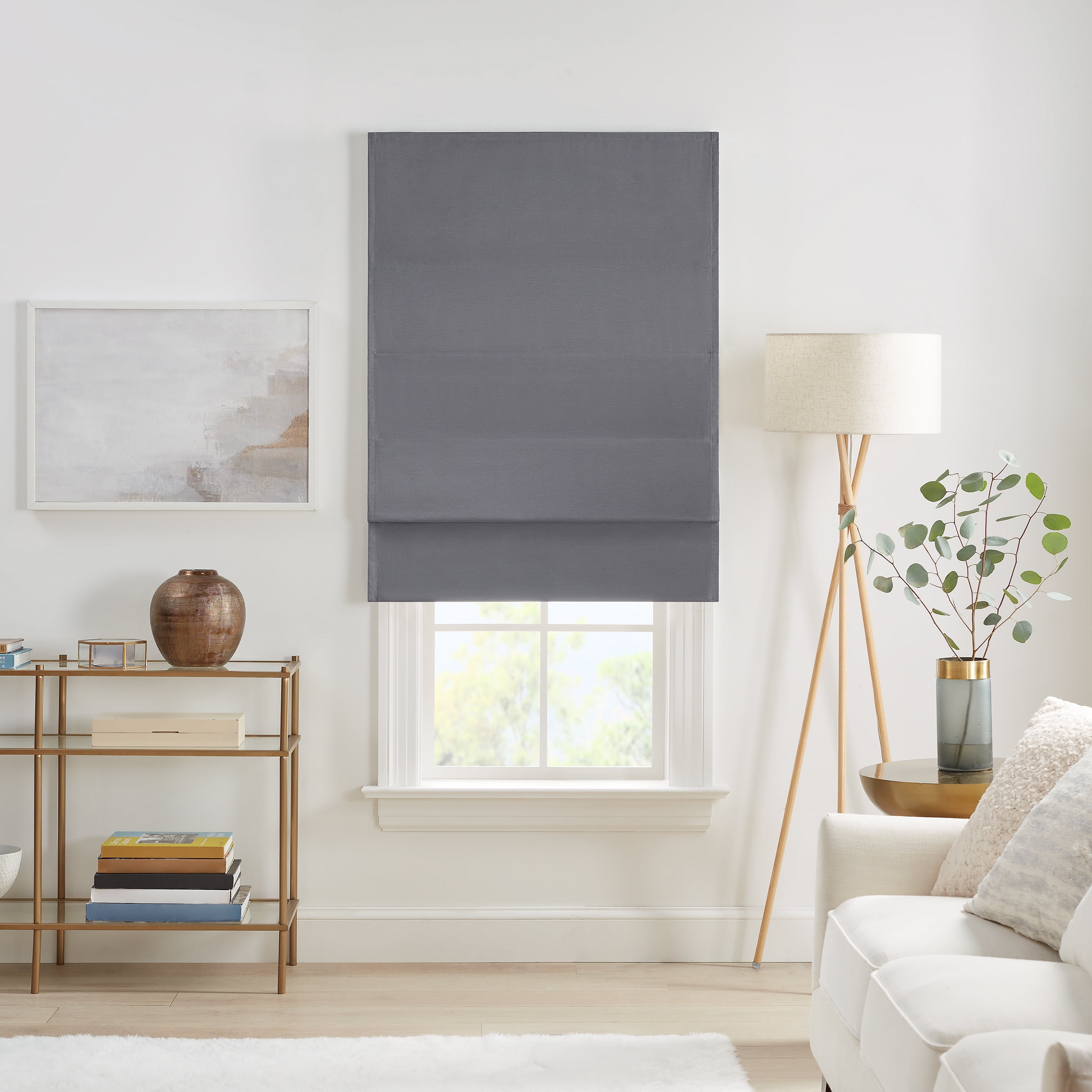 Gray Cordless Fabric Blackout Roman Shade, 33" x 64"